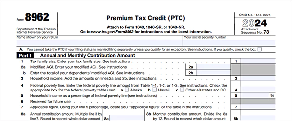 Part I of the Form 8962
